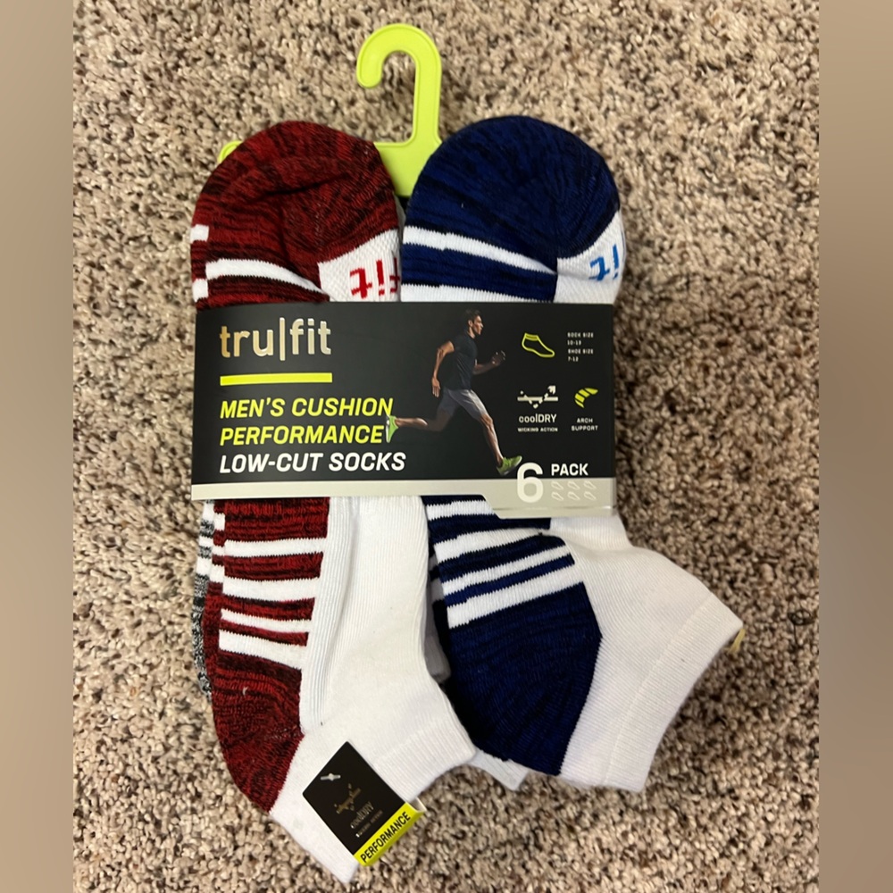 NEW Trufit Mens cushioned perform low cut socks pack of 6  size: 10-13